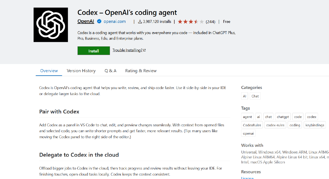 Codex IDE plugin introduction screenshot